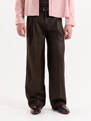 Brown Textured Baggy Fit Trousers